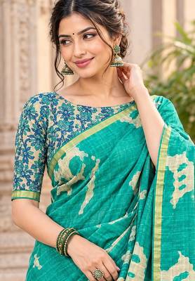 cotton blend saree with elegant printed design for festive & casual wear 4