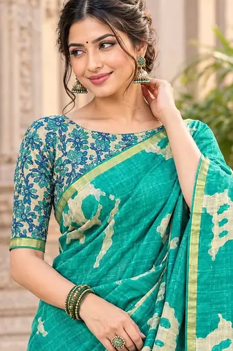 cotton blend saree with elegant printed design for festive & casual wear