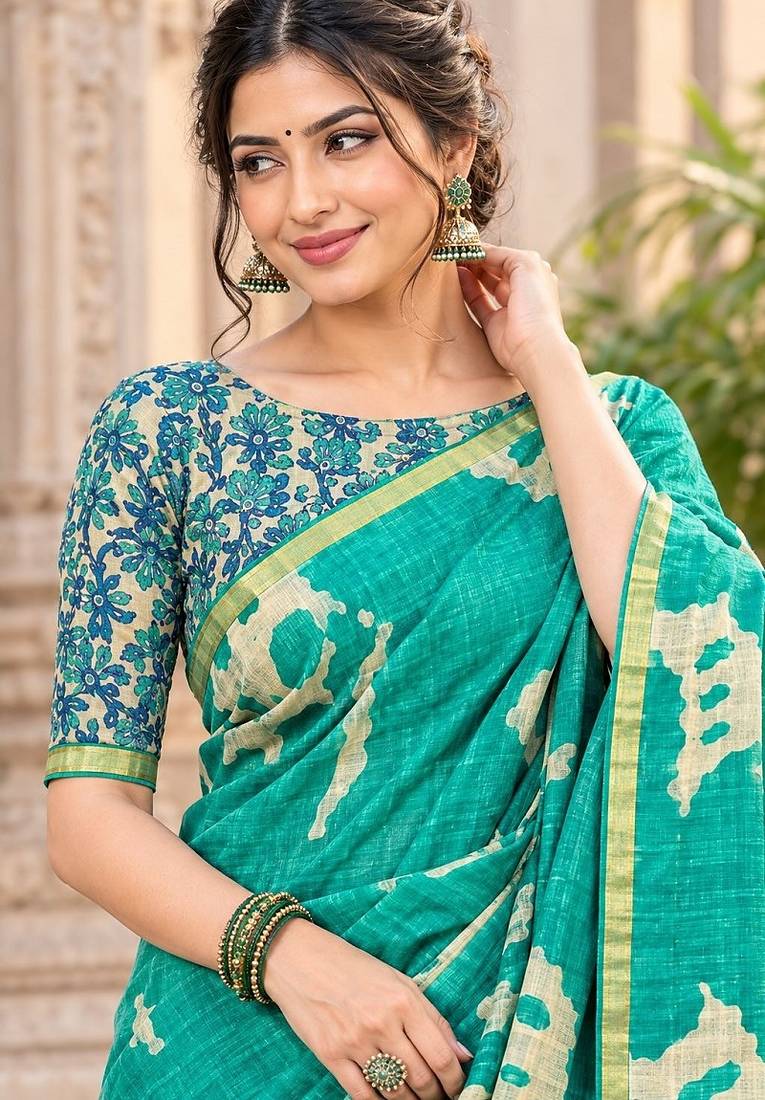 cotton blend saree with elegant printed design for festive & casual wear