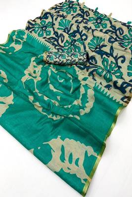 cotton blend saree with elegant printed design for festive & casual wear 5