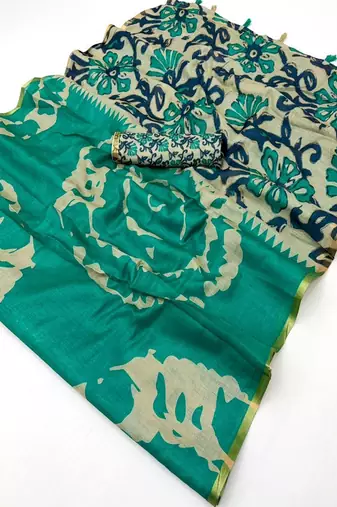 cotton blend saree with elegant printed design for festive & casual wear