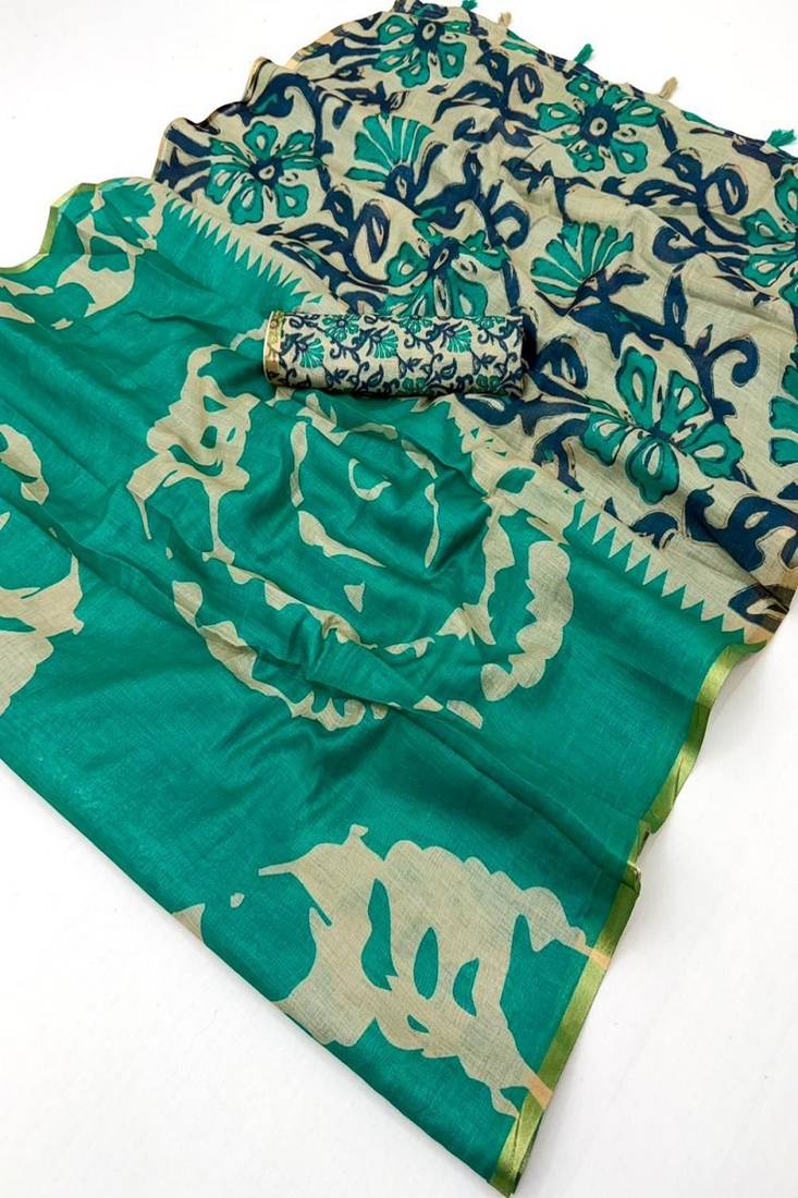 cotton blend saree with elegant printed design for festive & casual wear