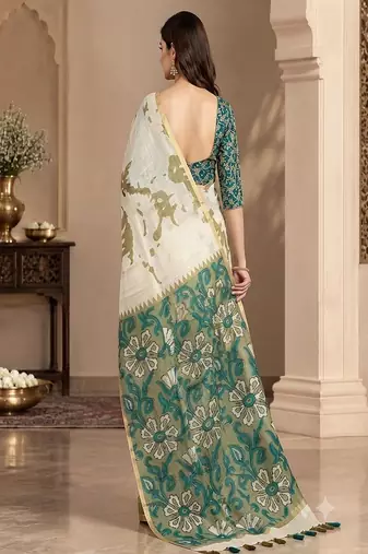 cotton blend saree with elegant printed design for festive & casual wear
