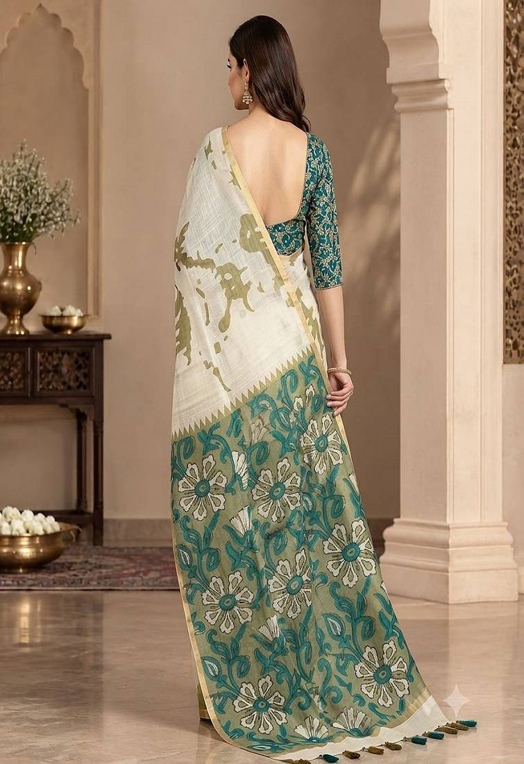 cotton blend saree with elegant printed design for festive & casual wear