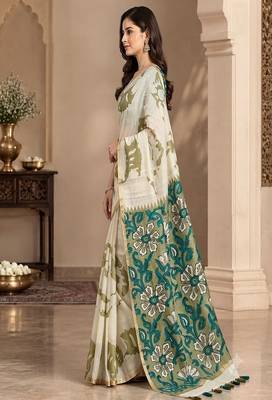 cotton blend saree with elegant printed design for festive & casual wear 3
