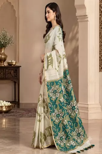 cotton blend saree with elegant printed design for festive & casual wear