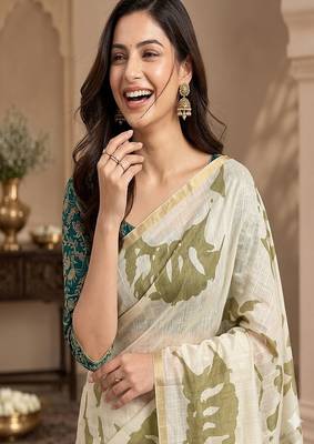 cotton blend saree with elegant printed design for festive & casual wear 4