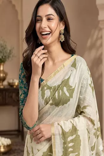 cotton blend saree with elegant printed design for festive & casual wear