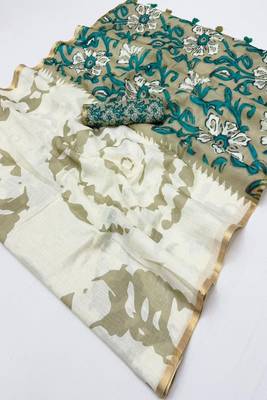 cotton blend saree with elegant printed design for festive & casual wear 5