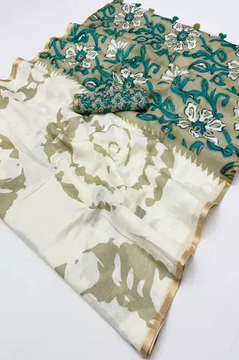 cotton blend saree with elegant printed design for festive & casual wear