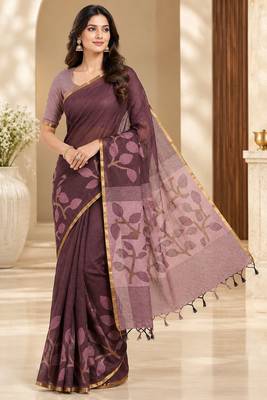 cotton blend saree with elegant printed design for festive & casual wear 1
