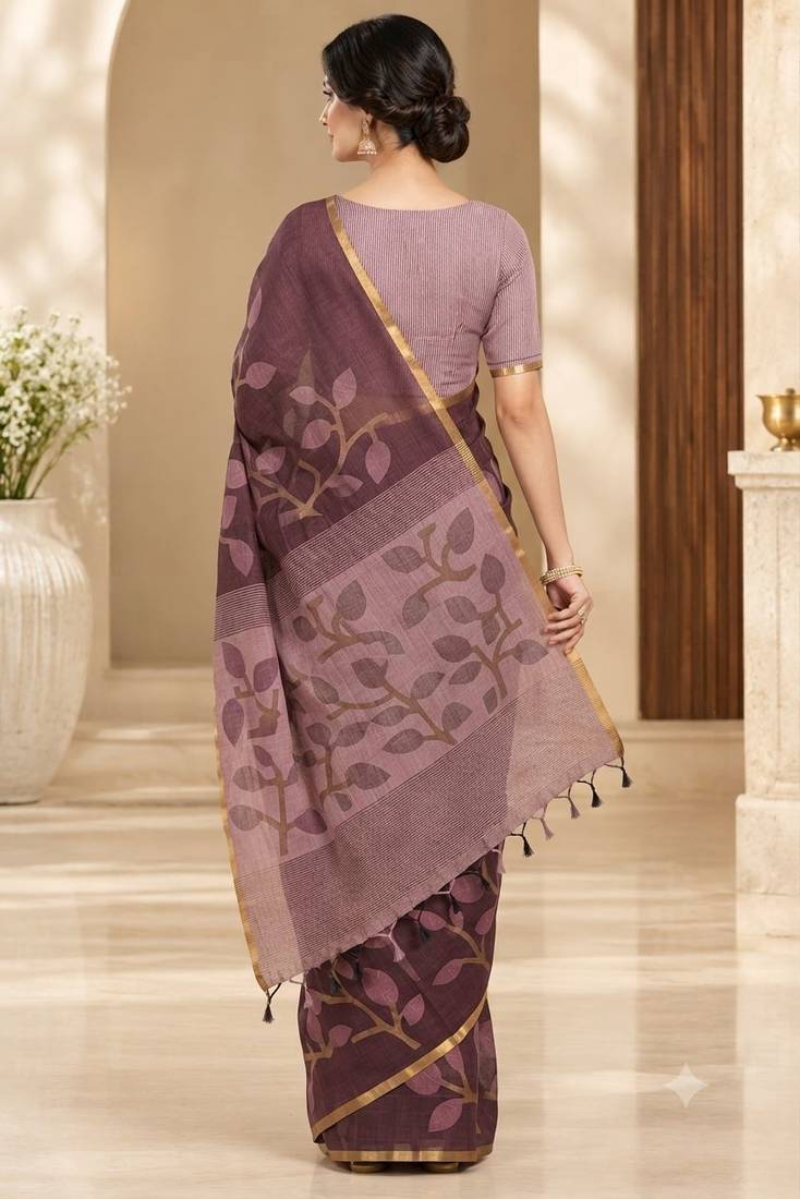 cotton blend saree with elegant printed design for festive & casual wear