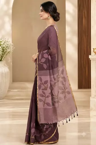cotton blend saree with elegant printed design for festive & casual wear