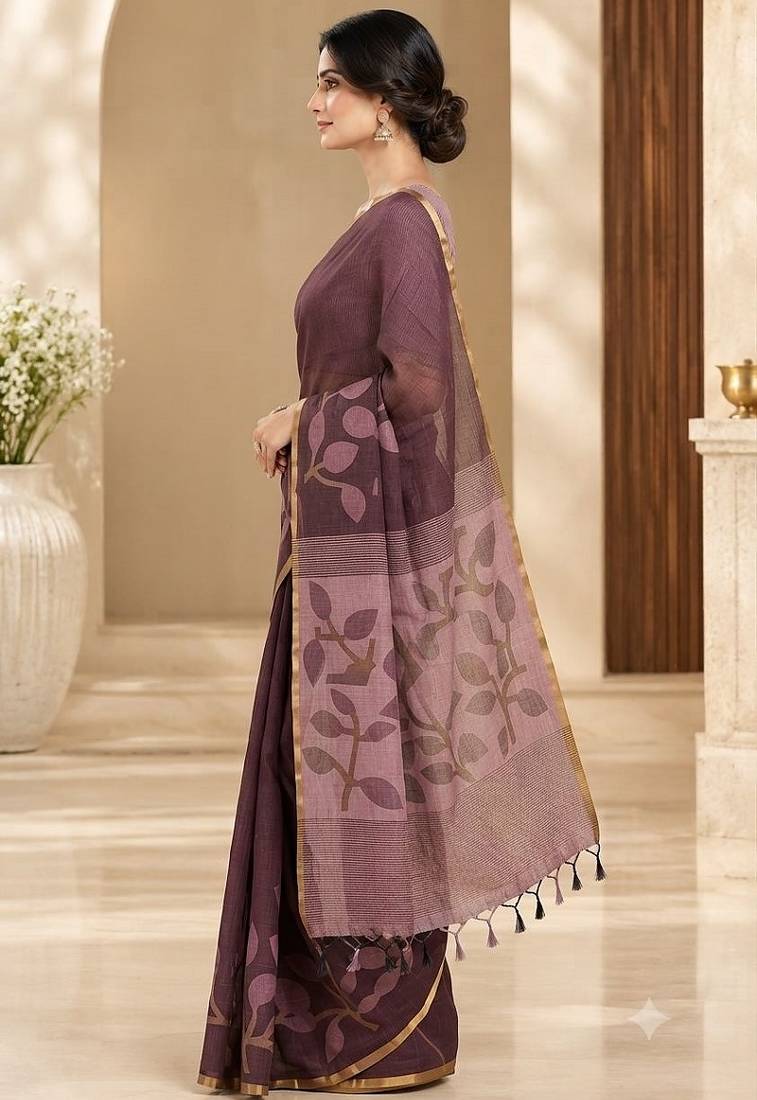 cotton blend saree with elegant printed design for festive & casual wear