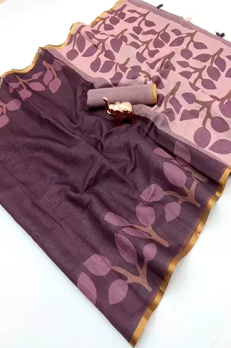 cotton blend saree with elegant printed design for festive & casual wear