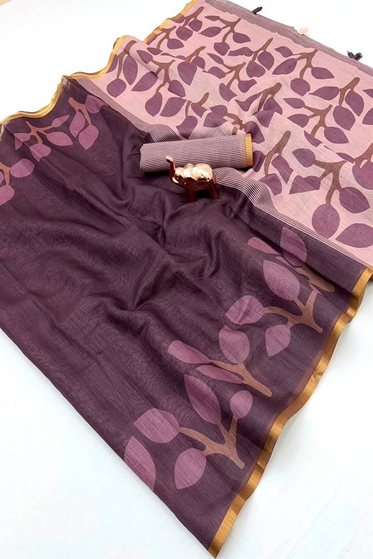 cotton blend saree with elegant printed design for festive & casual wear
