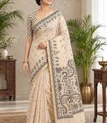 cotton blend saree with elegant printed design for festive & casual wear