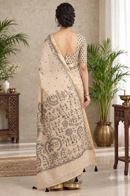cotton blend saree with elegant printed design for festive & casual wear 2