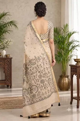 cotton blend saree with elegant printed design for festive & casual wear
