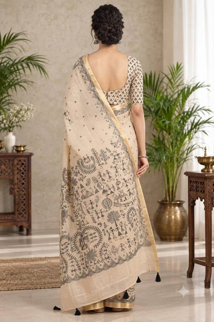 cotton blend saree with elegant printed design for festive & casual wear