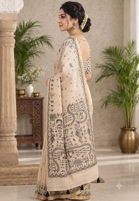 cotton blend saree with elegant printed design for festive & casual wear 3