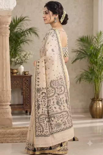 cotton blend saree with elegant printed design for festive & casual wear