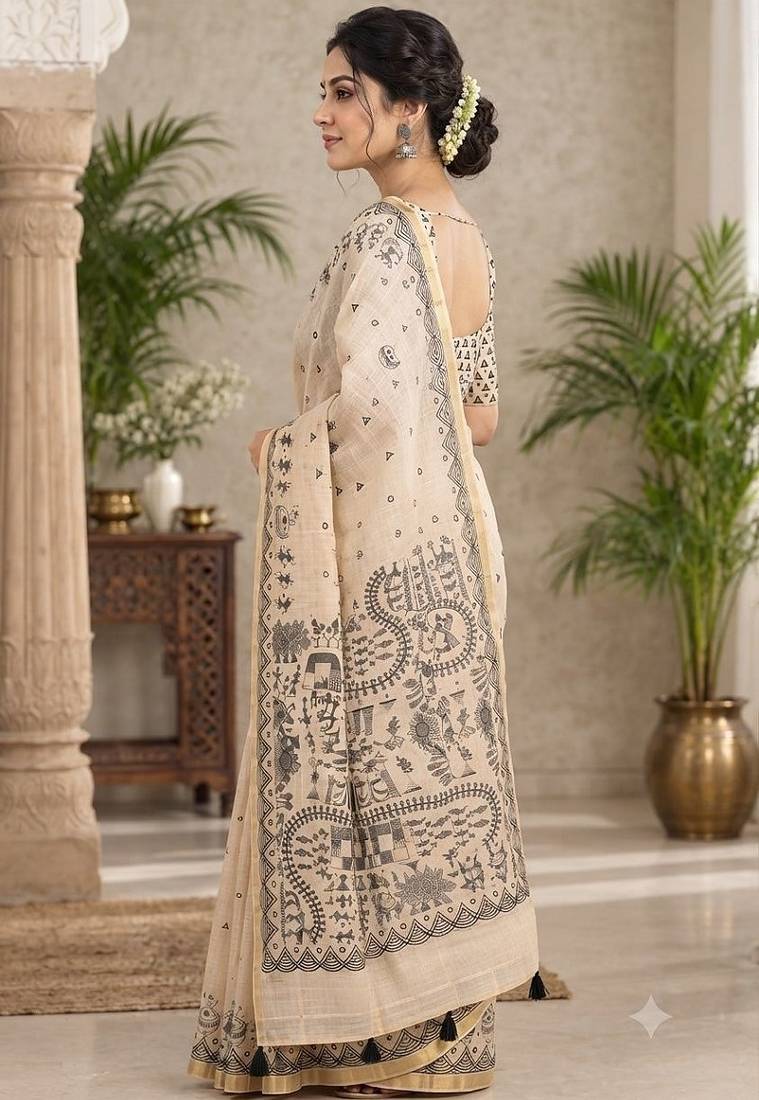 cotton blend saree with elegant printed design for festive & casual wear