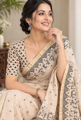 cotton blend saree with elegant printed design for festive & casual wear 4