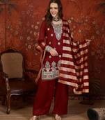 Maroon color smart elegant vichitra fabric smart embroidered suit for festive wear