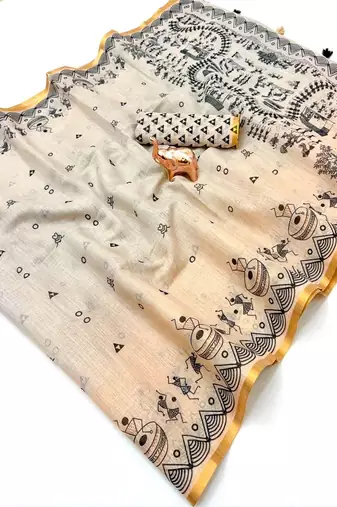 cotton blend saree with elegant printed design for festive & casual wear