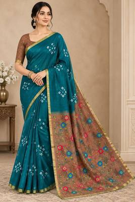 cotton blend saree with elegant printed design for festive & casual wear 1