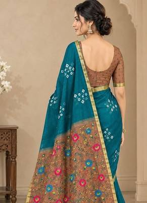 cotton blend saree with elegant printed design for festive & casual wear 2