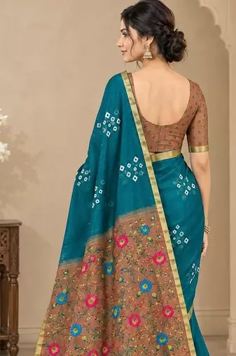 cotton blend saree with elegant printed design for festive & casual wear