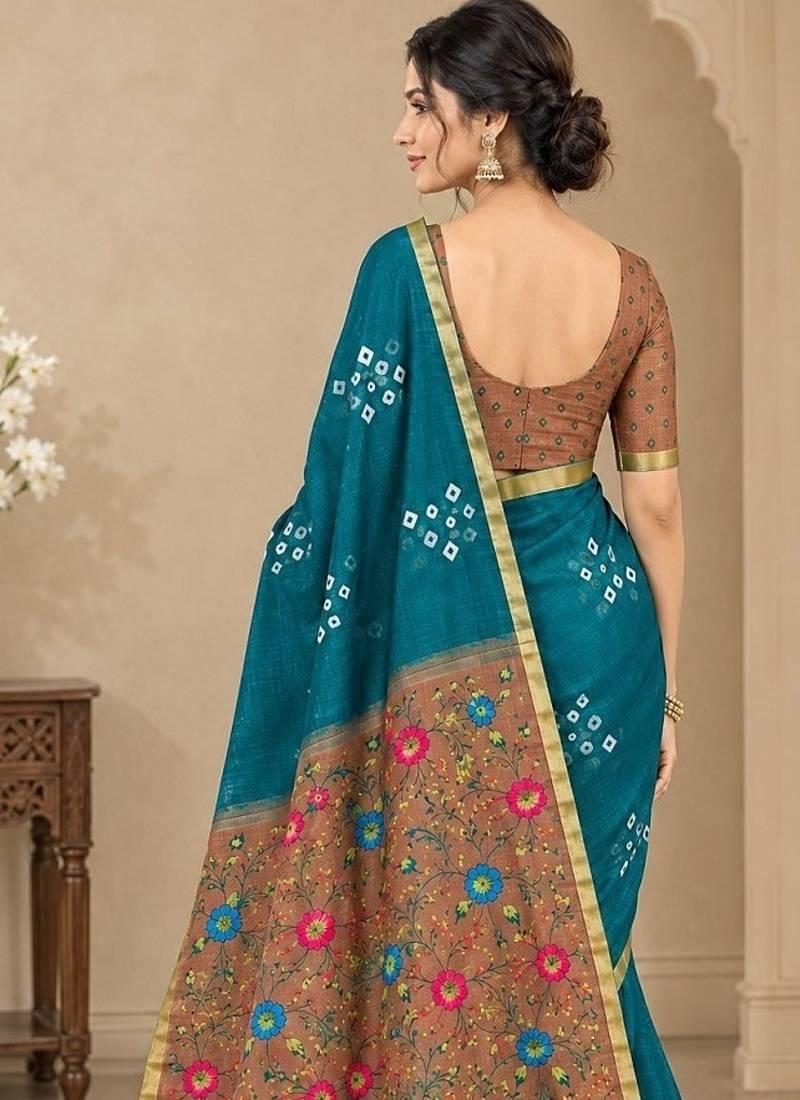 cotton blend saree with elegant printed design for festive & casual wear