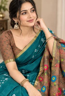 cotton blend saree with elegant printed design for festive & casual wear 3
