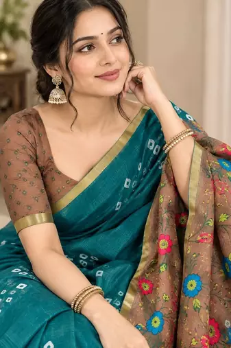 cotton blend saree with elegant printed design for festive & casual wear