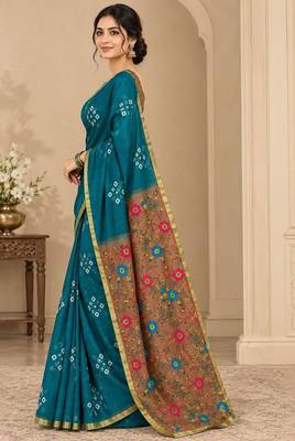cotton blend saree with elegant printed design for festive & casual wear 4