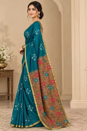 cotton blend saree with elegant printed design for festive & casual wear