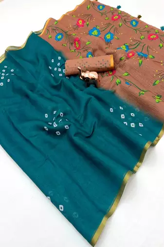 cotton blend saree with elegant printed design for festive & casual wear