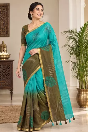 cotton blend saree with elegant printed design for festive & casual wear