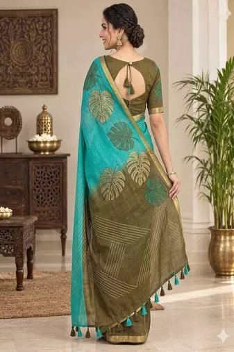 cotton blend saree with elegant printed design for festive & casual wear