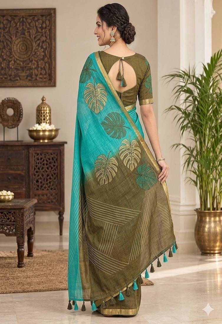 cotton blend saree with elegant printed design for festive & casual wear