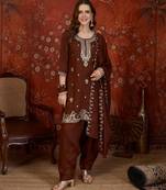 Coffee color smart elegant vichitra fabric smart embroidered suit for festive wear
