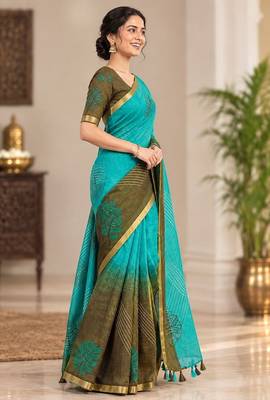 cotton blend saree with elegant printed design for festive & casual wear 3