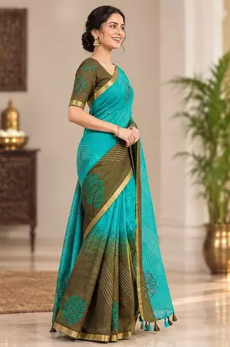 cotton blend saree with elegant printed design for festive & casual wear