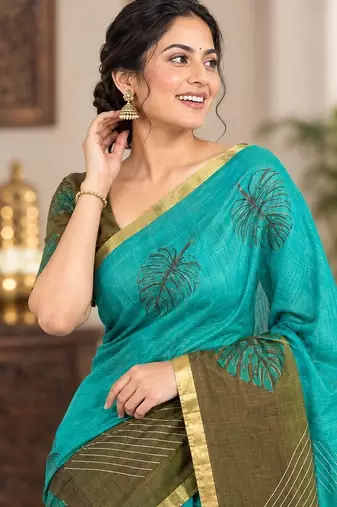 cotton blend saree with elegant printed design for festive & casual wear