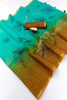 cotton blend saree with elegant printed design for festive & casual wear 5