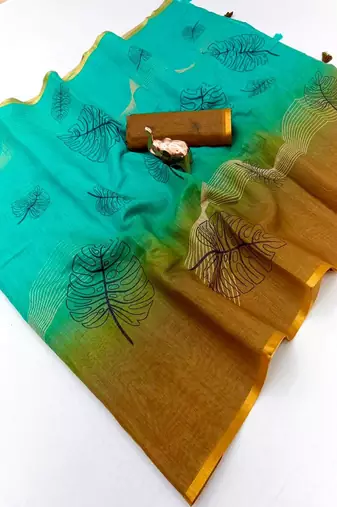 cotton blend saree with elegant printed design for festive & casual wear