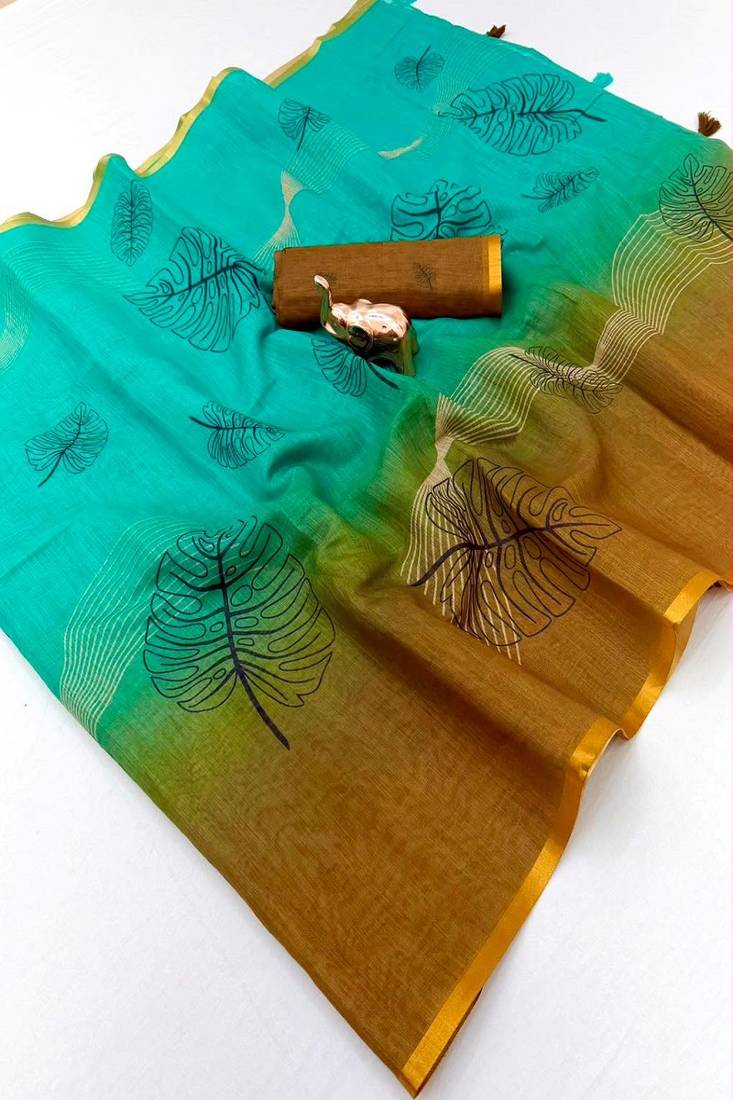 cotton blend saree with elegant printed design for festive & casual wear
