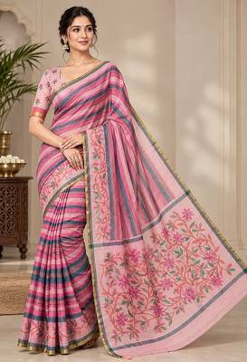 cotton blend saree with elegant printed design for festive & casual wear 1